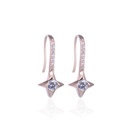 925 Sterling Silver Star Drop Earrings - Minimalist Geometric Dangle Earrings for Women