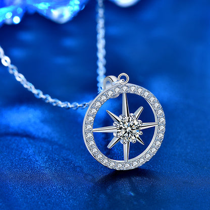 925 Sterling Silver Star Pendant Long Necklace with 0.5ct Moissanite - White Gold Plated Sweater Chain for Women