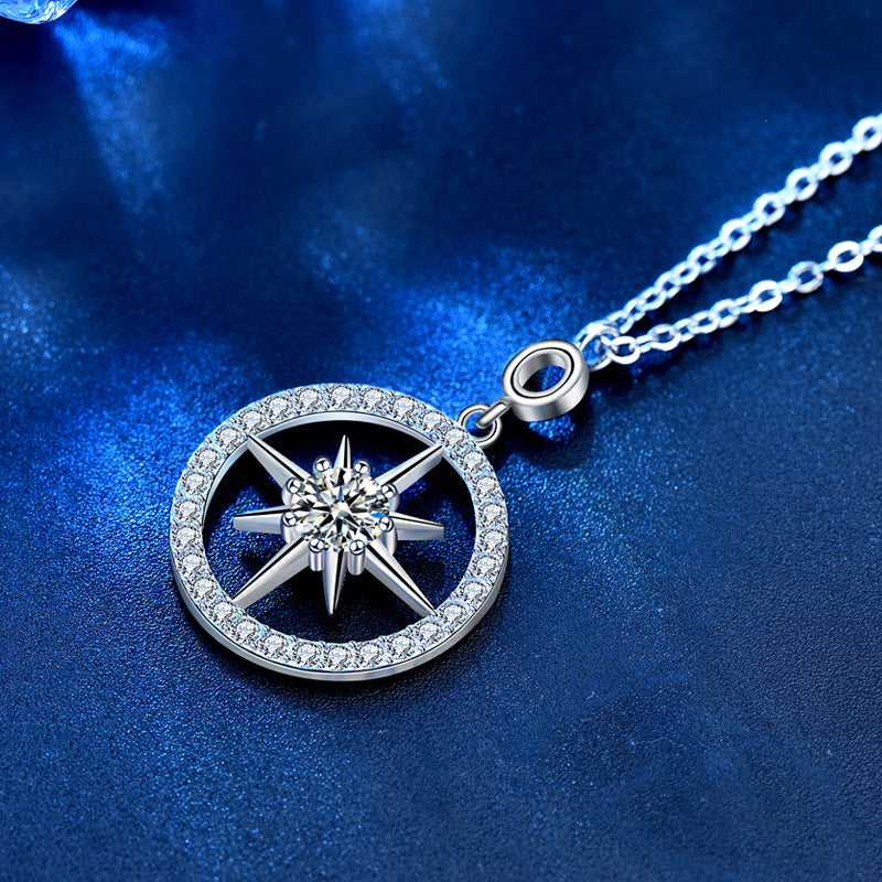 925 Sterling Silver Star Pendant Long Necklace with 0.5ct Moissanite - White Gold Plated Sweater Chain for Women