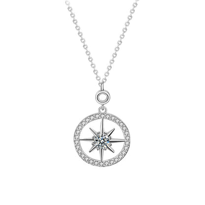 925 Sterling Silver Star Pendant Long Necklace with 0.5ct Moissanite - White Gold Plated Sweater Chain for Women