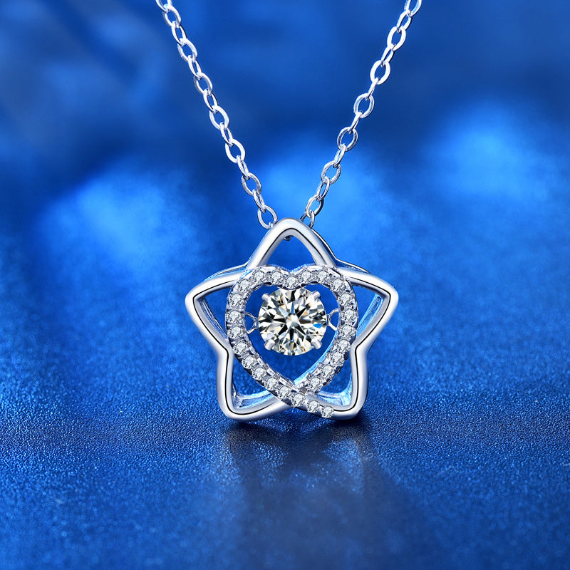 925 Sterling Silver Star Pendant Necklace with 0.5ct Moissanite Cross Chain Women's White Gold Plated Jewelry