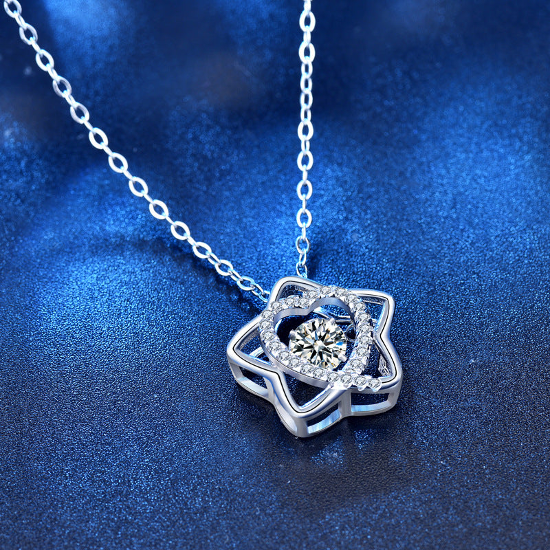 925 Sterling Silver Star Pendant Necklace with 0.5ct Moissanite Cross Chain Women's White Gold Plated Jewelry