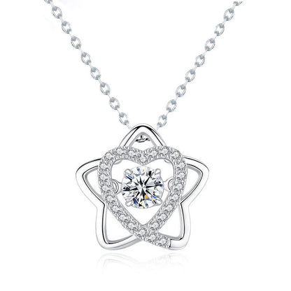 925 Sterling Silver Star Pendant Necklace with 0.5ct Moissanite Cross Chain Women's White Gold Plated Jewelry