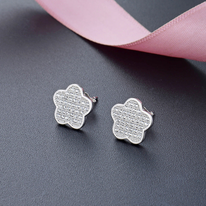 925 Sterling Silver Star Stud Earrings - Korean Style Cubic Zirconia Geometric Earrings with Plastic Stoppers