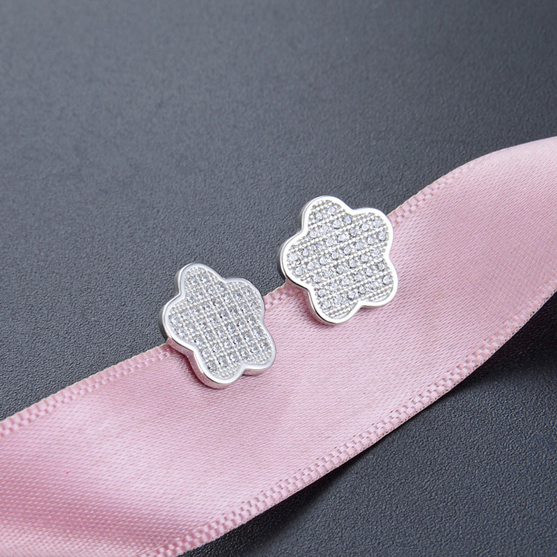 925 Sterling Silver Star Stud Earrings - Korean Style Cubic Zirconia Geometric Earrings with Plastic Stoppers