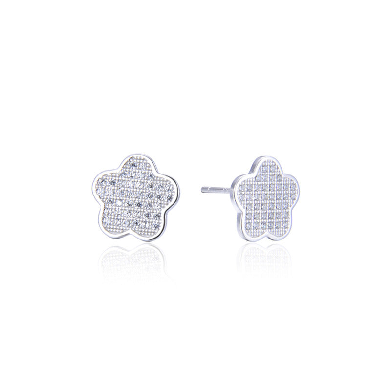925 Sterling Silver Star Stud Earrings - Korean Style Cubic Zirconia Geometric Earrings with Plastic Stoppers
