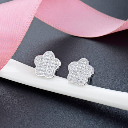925 Sterling Silver Star Stud Earrings - Korean Style Cubic Zirconia Geometric Earrings with Plastic Stoppers