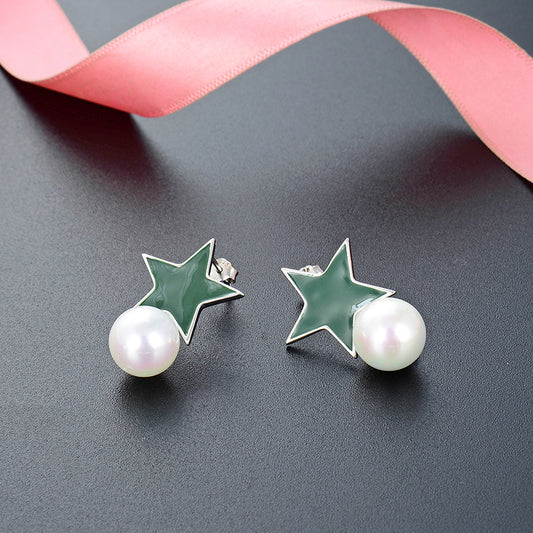925 Sterling Silver Star Stud Earrings - Korean Style Five-Point Star Earrings with Rubber Backs