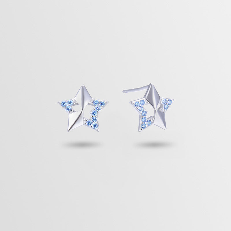 925 Sterling Silver Star Stud Earrings - White Gold/Rose Gold Plated Minimalist Geometric Earrings with Plastic Stoppers