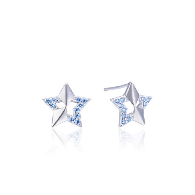 925 Sterling Silver Star Stud Earrings - White Gold/Rose Gold Plated Minimalist Geometric Earrings with Plastic Stoppers