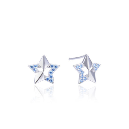 925 Sterling Silver Star Stud Earrings - White Gold/Rose Gold Plated Minimalist Geometric Earrings with Plastic Stoppers