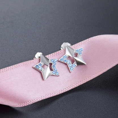 925 Sterling Silver Star Stud Earrings - White Gold/Rose Gold Plated Minimalist Geometric Earrings with Plastic Stoppers