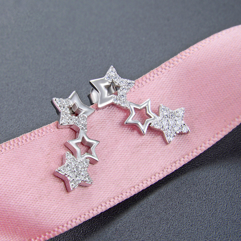 925 Sterling Silver Star Stud Earrings with Cubic Zirconia - Versatile Everyday Earrings for Women