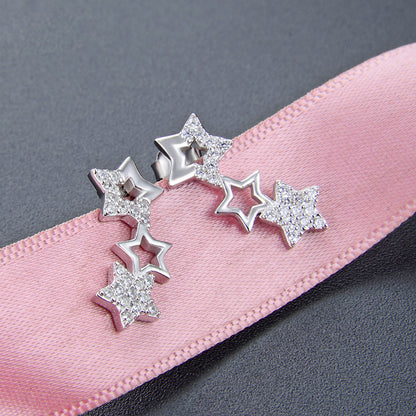 925 Sterling Silver Star Stud Earrings with Cubic Zirconia - Versatile Everyday Earrings for Women