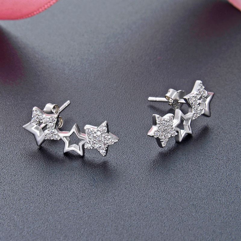 925 Sterling Silver Star Stud Earrings with Cubic Zirconia - Versatile Everyday Earrings for Women