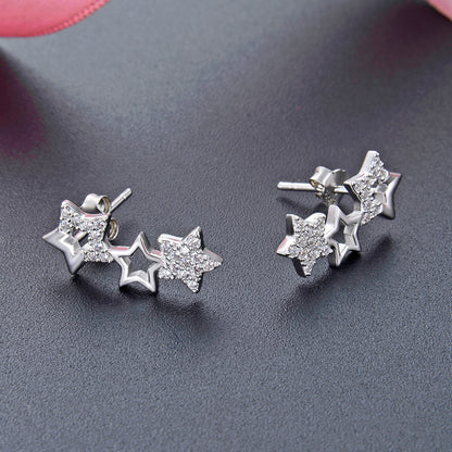 925 Sterling Silver Star Stud Earrings with Cubic Zirconia - Versatile Everyday Earrings for Women