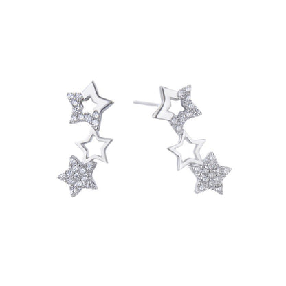 925 Sterling Silver Star Stud Earrings with Cubic Zirconia - Versatile Everyday Earrings for Women