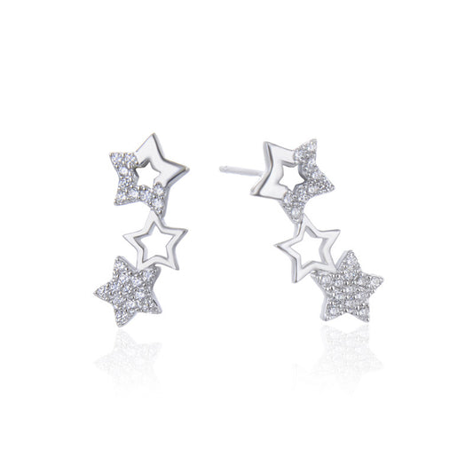 925 Sterling Silver Star Stud Earrings with Cubic Zirconia - Versatile Everyday Earrings for Women