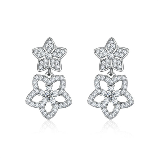 925 Sterling Silver Star Tassel Earrings for Women Elegant Zircon Dangle Earrings White Gold Plated