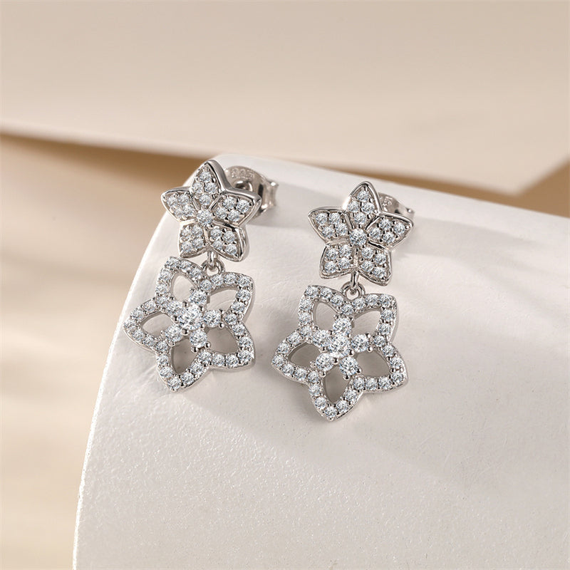925 Sterling Silver Star Tassel Earrings for Women Elegant Zircon Dangle Earrings White Gold Plated