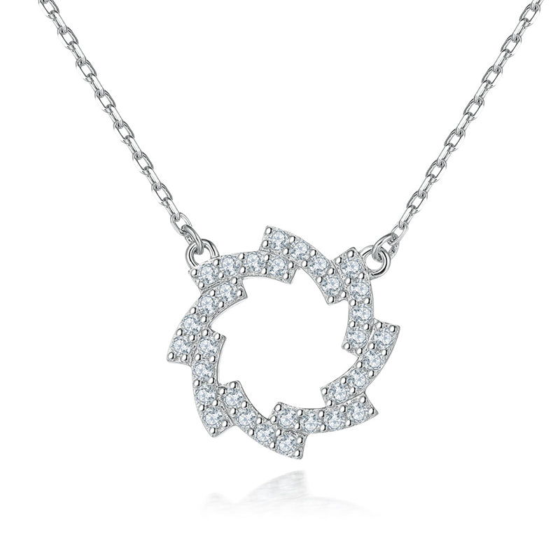 925 Sterling Silver Star & Snowflower Pendant Necklace - Celestial Zirconia Collarbone Chain