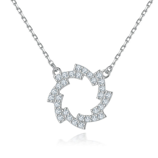 925 Sterling Silver Star & Snowflower Pendant Necklace - Celestial Zirconia Collarbone Chain