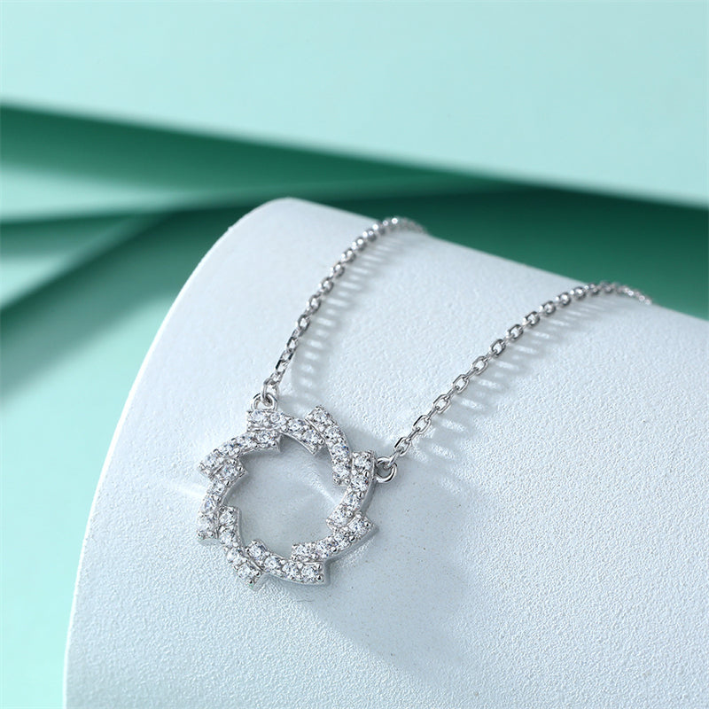 925 Sterling Silver Star & Snowflower Pendant Necklace - Celestial Zirconia Collarbone Chain