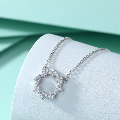 925 Sterling Silver Star & Snowflower Pendant Necklace - Celestial Zirconia Collarbone Chain