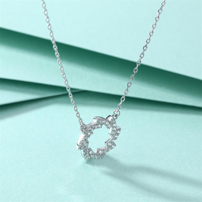 925 Sterling Silver Star & Snowflower Pendant Necklace - Celestial Zirconia Collarbone Chain