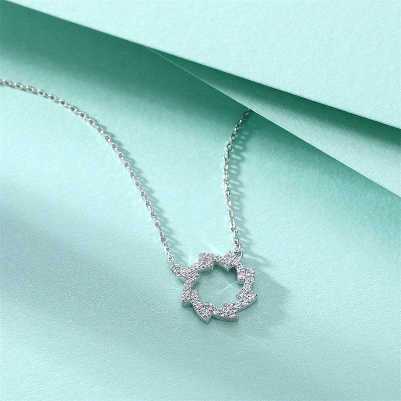 925 Sterling Silver Star & Snowflower Pendant Necklace - Celestial Zirconia Collarbone Chain