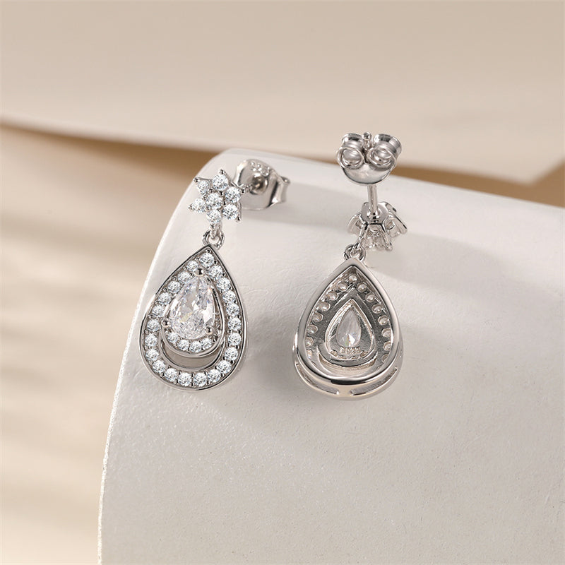 925 Sterling Silver Star & Teardrop Earrings for Women Elegant Tassel Dangle Earrings White Gold Plated