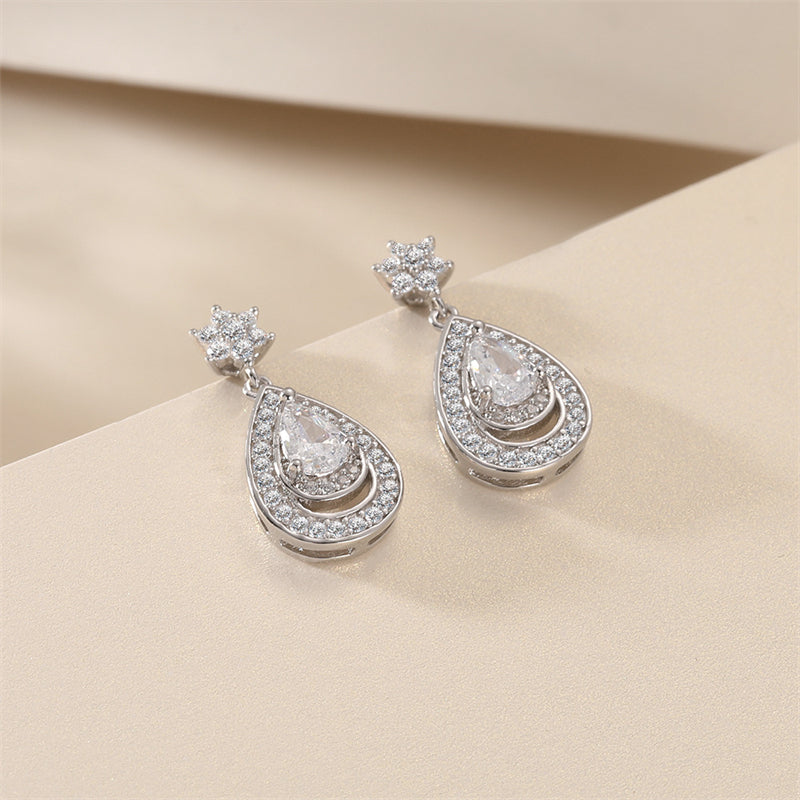 925 Sterling Silver Star & Teardrop Earrings for Women Elegant Tassel Dangle Earrings White Gold Plated