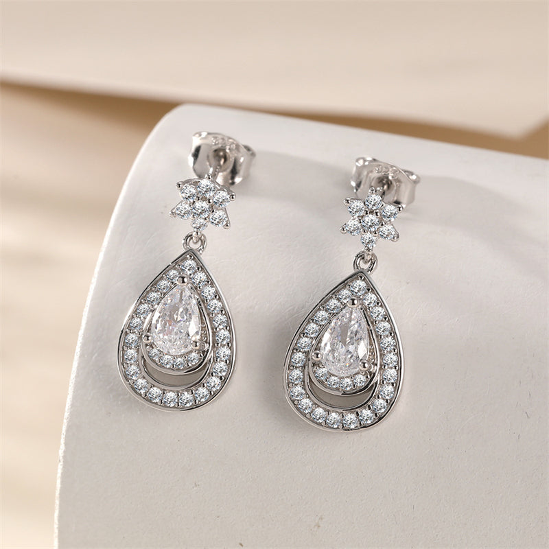 925 Sterling Silver Star & Teardrop Earrings for Women Elegant Tassel Dangle Earrings White Gold Plated