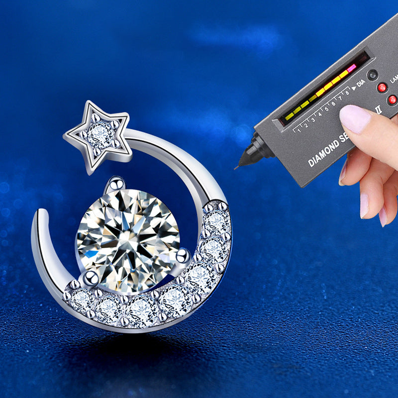 925 Sterling Silver Star and Moon Stud Earrings with 0.5ct Moissanite Micro-Paved Luxurious Minimalist Jewelry for Women