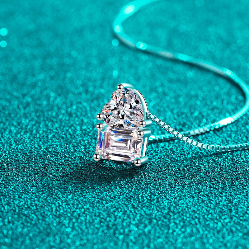 925 Sterling Silver Sugar Cube Pendant Necklace - 2CT Emerald/Radiant Cut Moissanite Heart Lock Collarbone Chain