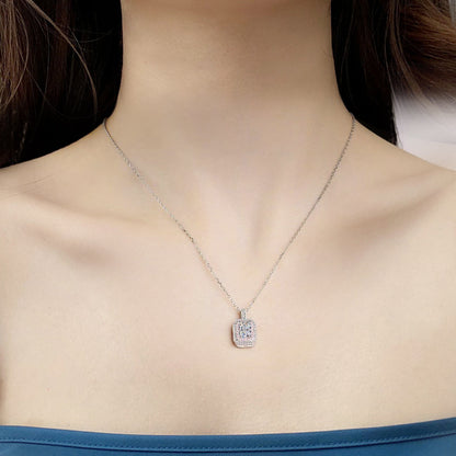 925 Sterling Silver Sugar Cube Pendant Necklace with 1ct 5*7mm Moissanite & Cross Chain - Rhodium Plated Women's Versatile Jewelry