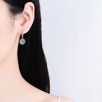 925 Sterling Silver Sunflower Moissanite Hoop Earrings - PT950 Gold Plated Floral Ear Jewelry (0.5ct/1ct per Earring)