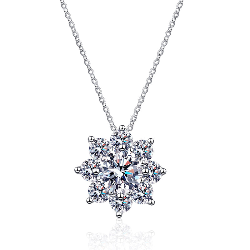 925 Sterling Silver Sunflower Pendant Necklace - 1CT/2CT Moissanite PT950-Plated Collarbone Chain