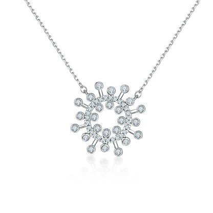 925 Sterling Silver Sunflower Pendant Necklace - Dainty Floral Star Accented Collarbone Chain