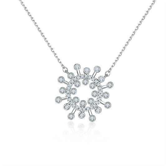 925 Sterling Silver Sunflower Pendant Necklace - Dainty Floral Star Accented Collarbone Chain
