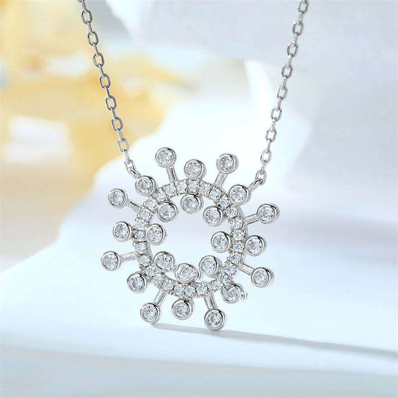 925 Sterling Silver Sunflower Pendant Necklace - Dainty Floral Star Accented Collarbone Chain