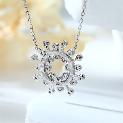 925 Sterling Silver Sunflower Pendant Necklace - Dainty Floral Star Accented Collarbone Chain
