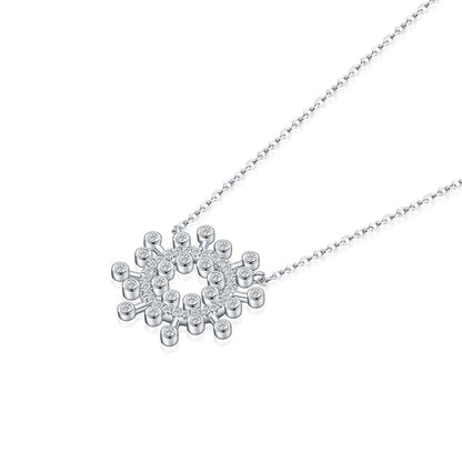 925 Sterling Silver Sunflower Pendant Necklace - Dainty Floral Star Accented Collarbone Chain