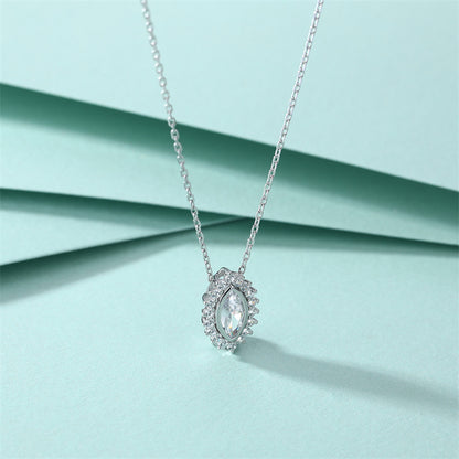 925 Sterling Silver Sunflower Pendant Necklace - Full Zirconia Geometric Floral Collarbone Chain