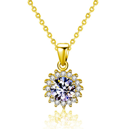 925 Sterling Silver Sunflower Pendant Necklace with 1ct or 4ct D Color Moissanite Cross Chain Women's White or Yellow Gold Plated Jewelry