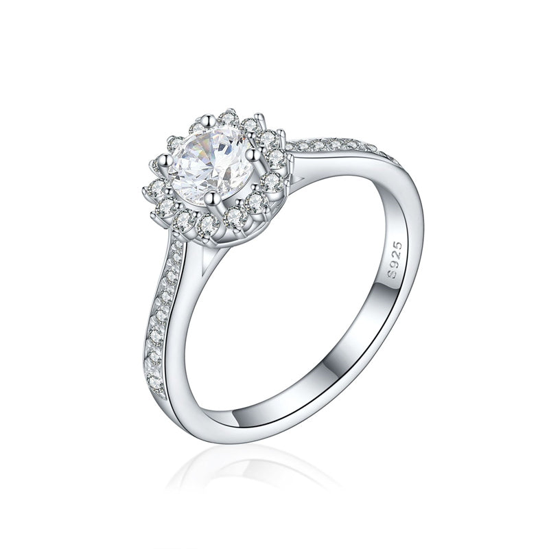 925 Sterling Silver Sunflower Ring – Floral Zircon Wedding Band