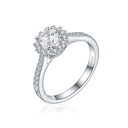 925 Sterling Silver Sunflower Ring – Floral Zircon Wedding Band