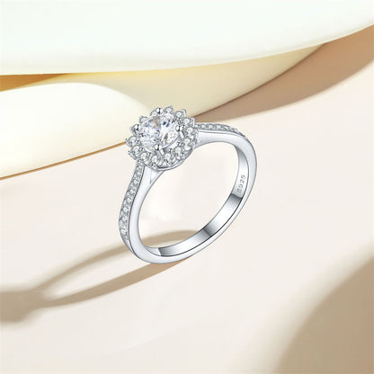 925 Sterling Silver Sunflower Ring – Floral Zircon Wedding Band