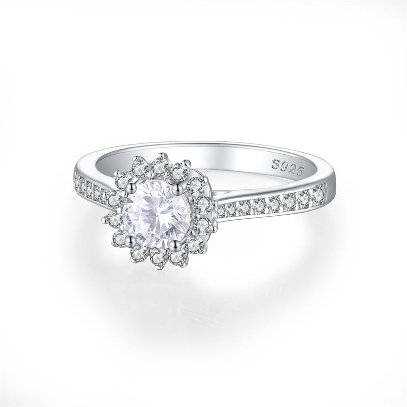 925 Sterling Silver Sunflower Ring – Floral Zircon Wedding Band