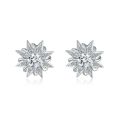925 Sterling Silver Sunflower Star Earrings for Women Elegant Pearl & Zircon Studs White Gold Plated